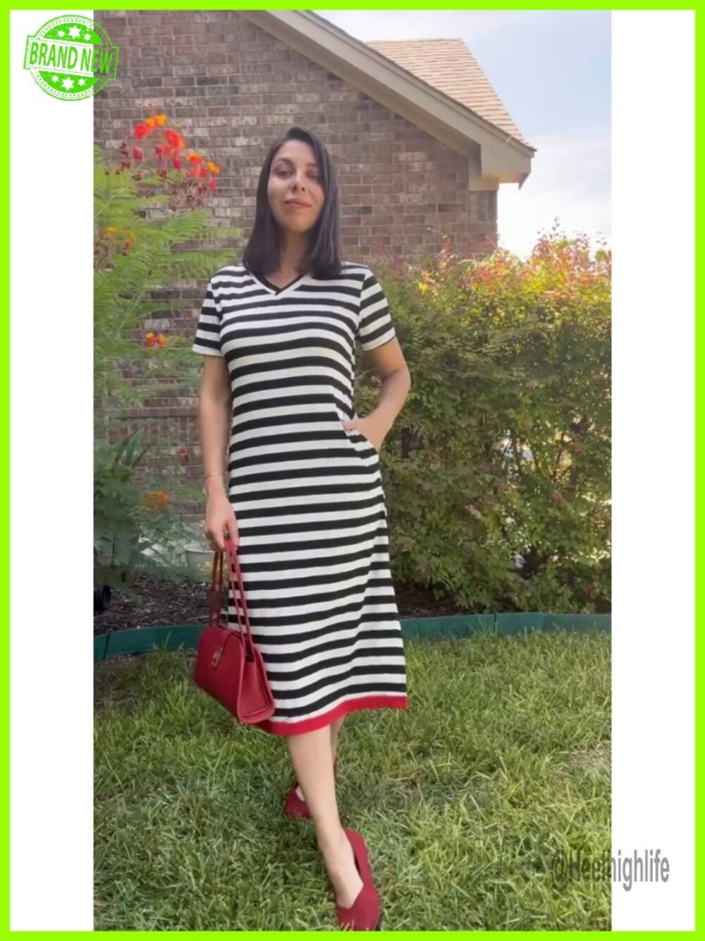 Short Sleeve Maxi Dress Striped Split Vacation Color Block T Shirt Dress - Picture 7 of 7